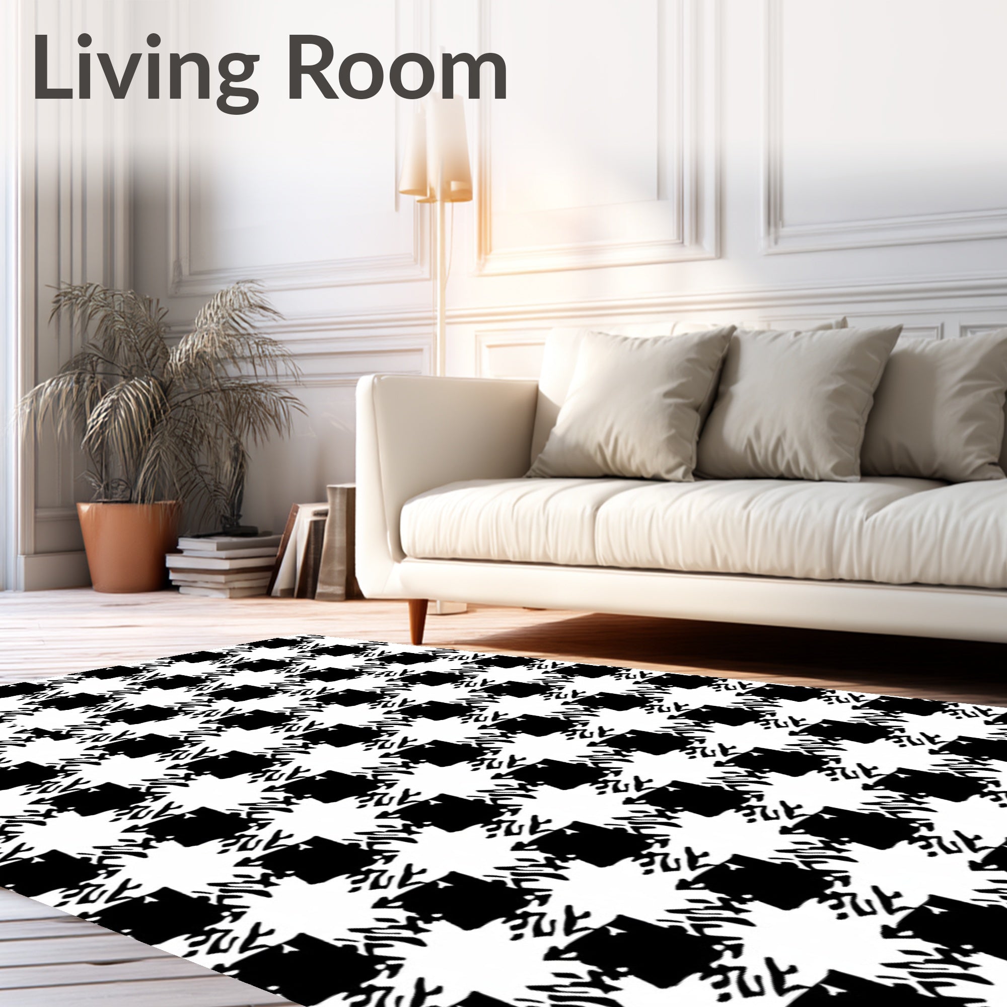 Classic Black White Houndstooth Pattern Rug