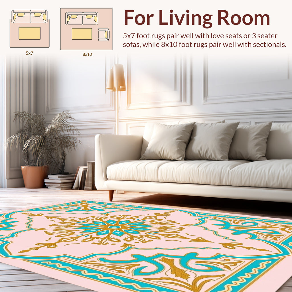 Turquoise Gold Floral Medallion Rug