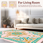 Turquoise Gold Floral Medallion Rug