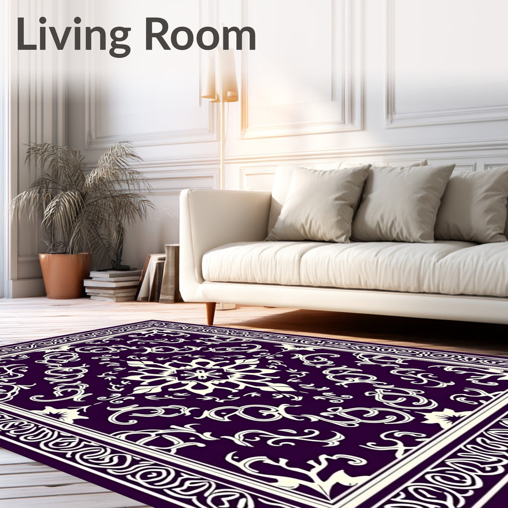 Elegant Ivory Floral Swirl Pattern Rug