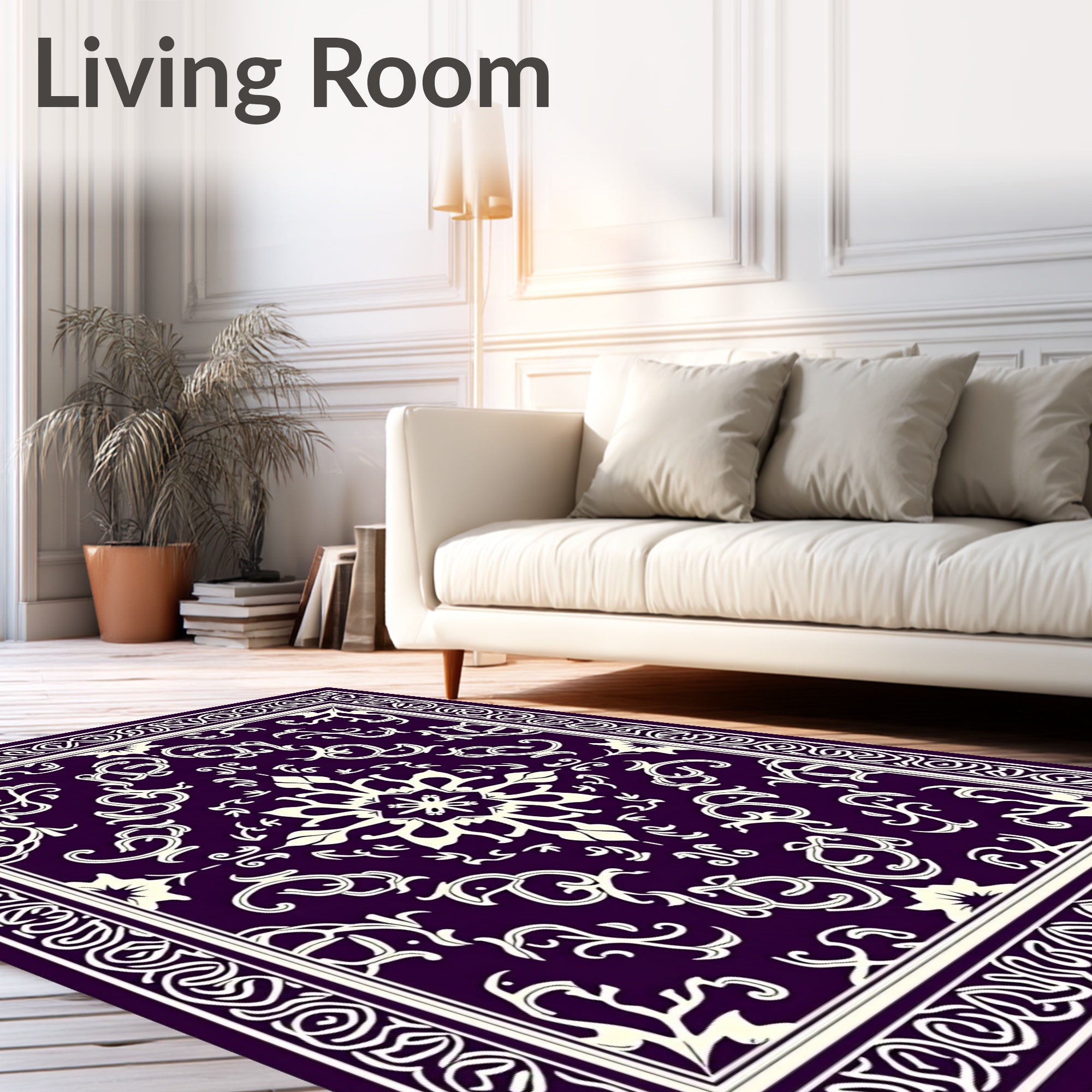Elegant Ivory Floral Swirl Pattern Rug