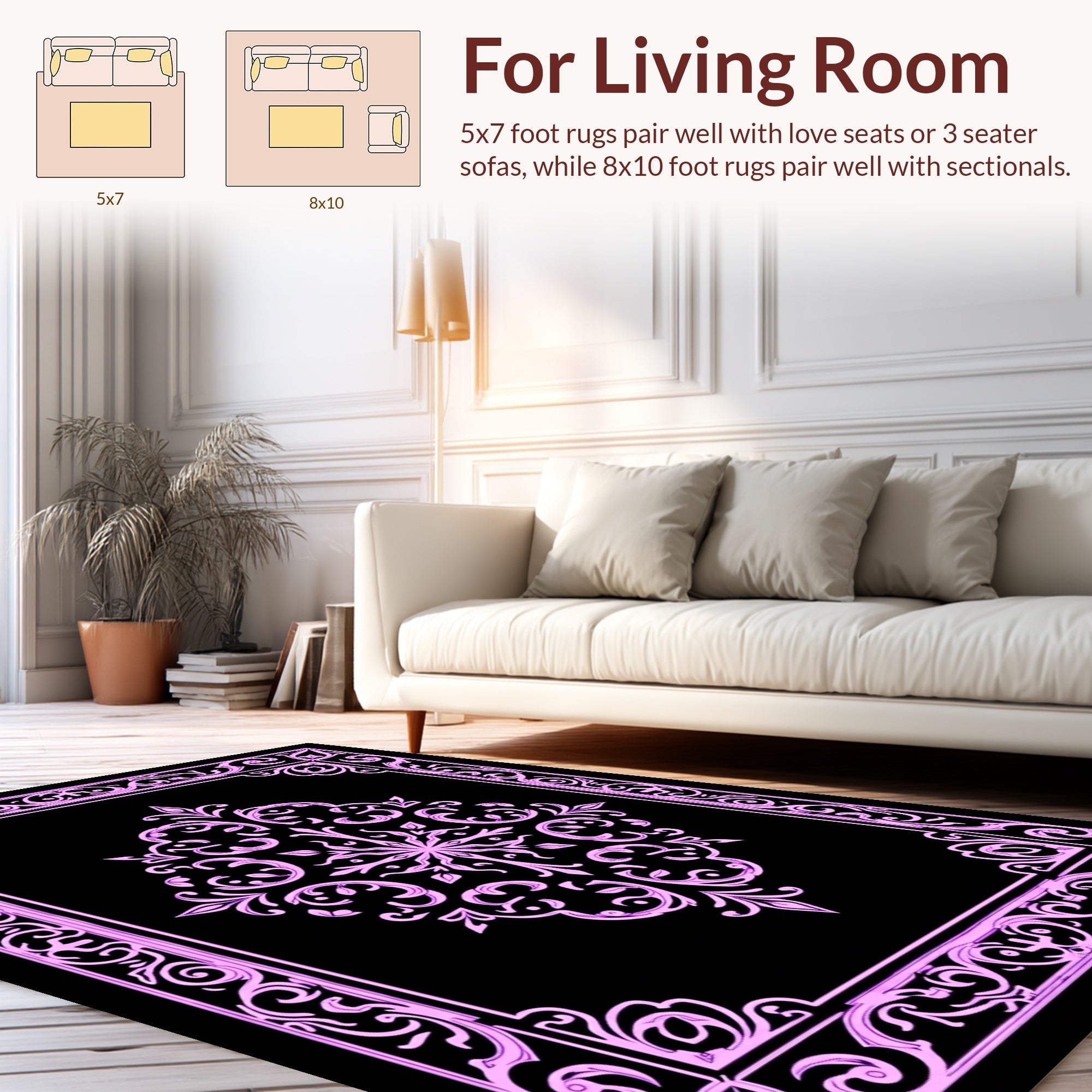 Ornate Pink Filigree Border Rug