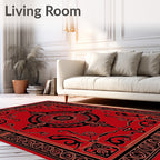Ornate Black Red Floral Medallion Pattern Rug