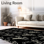 Vintage Black Beige Damask Pattern Rug