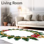 Ornate Green Foliage Red Bow Design Rug