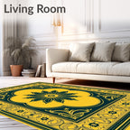 Intricate Floral Medallion Yellow Teal Rug