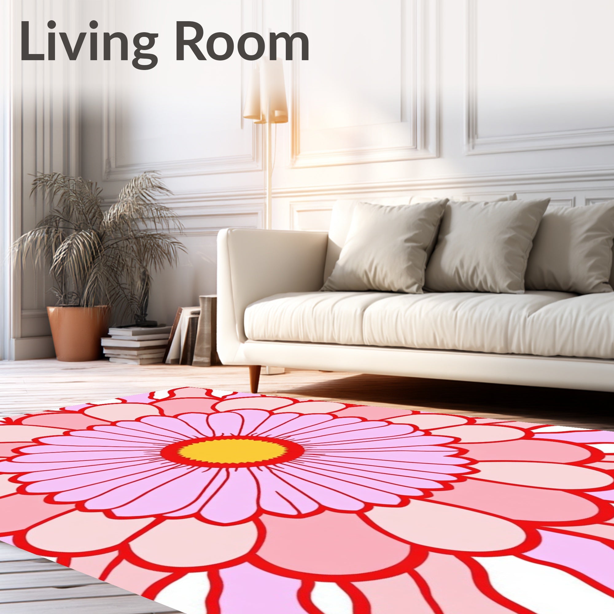 Pink Daisy Floral Mandala Rug