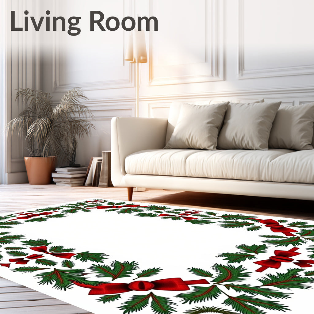 Festive Greenery Red Bowmed Border Rug