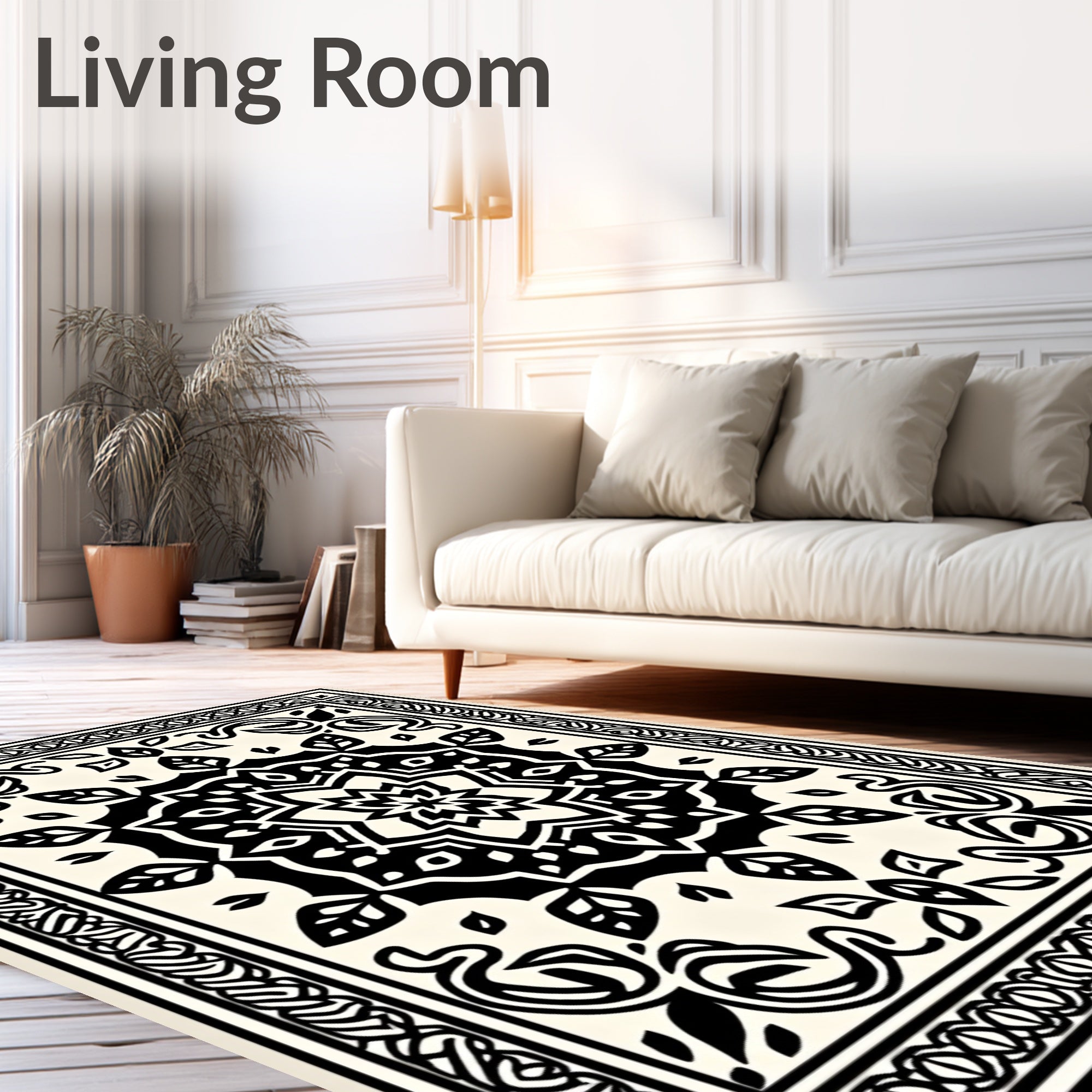 Monochromatic Mandala Floral Pattern Rug