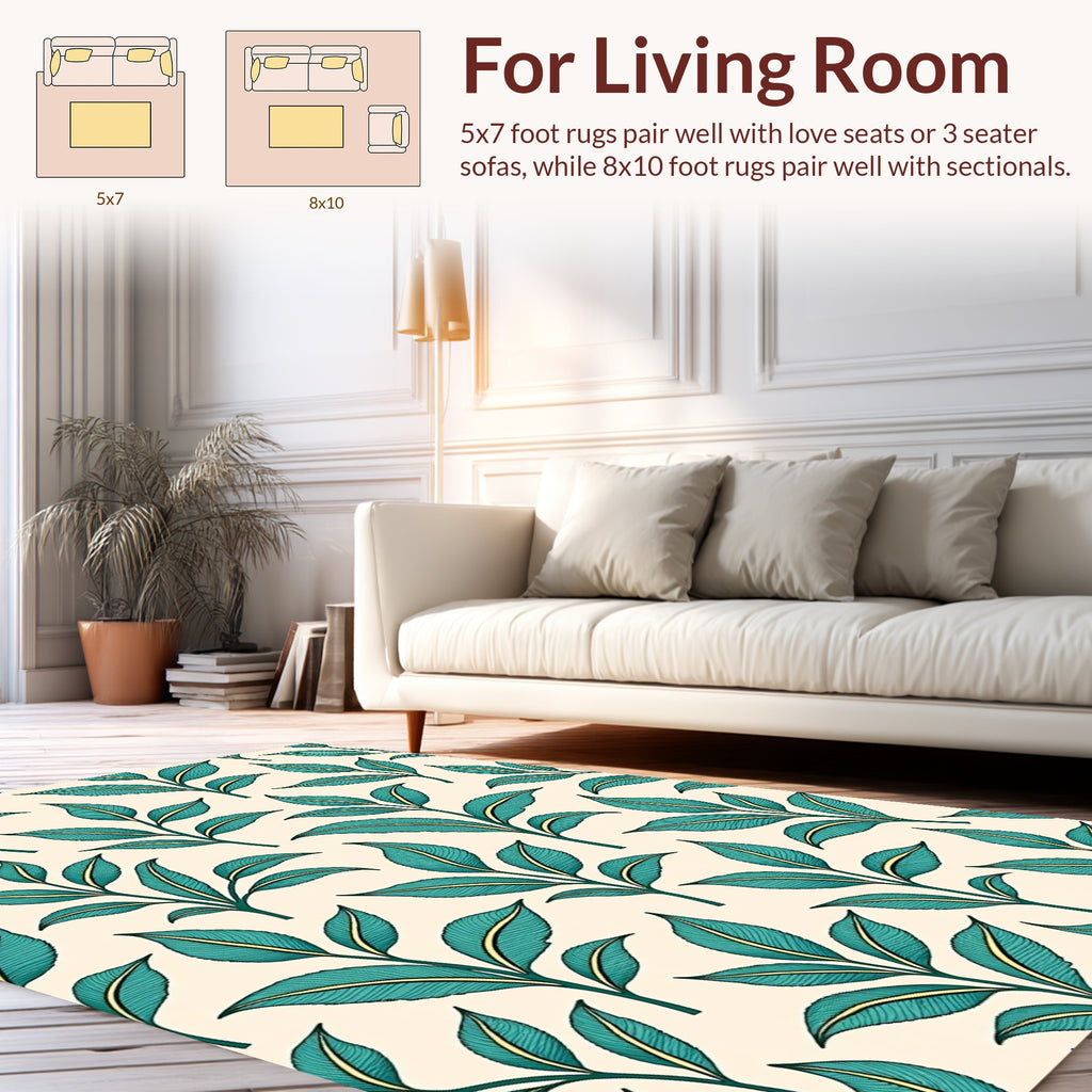 Teal Green Leaf Pattern Wallpaper Rug
