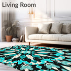 Cyan Feathered Mandala Pattern Rug
