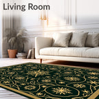 Gold Snowflake Forest Dark Green Rug