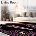 Gothic Sword With Pink Floral Border Rug
