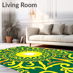 Emerald Yellow Sun Mandala Design Rug