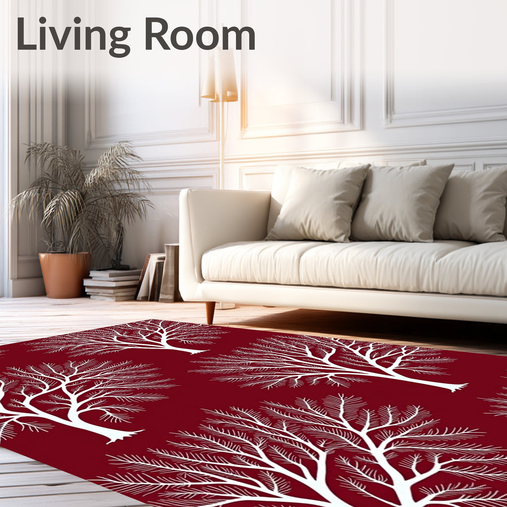 Vivid White Stylized Trees Design Rug