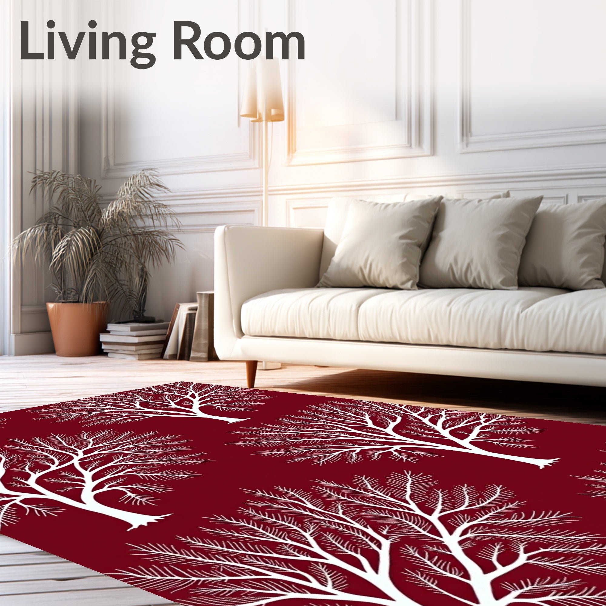 Vivid White Stylized Trees Design Rug