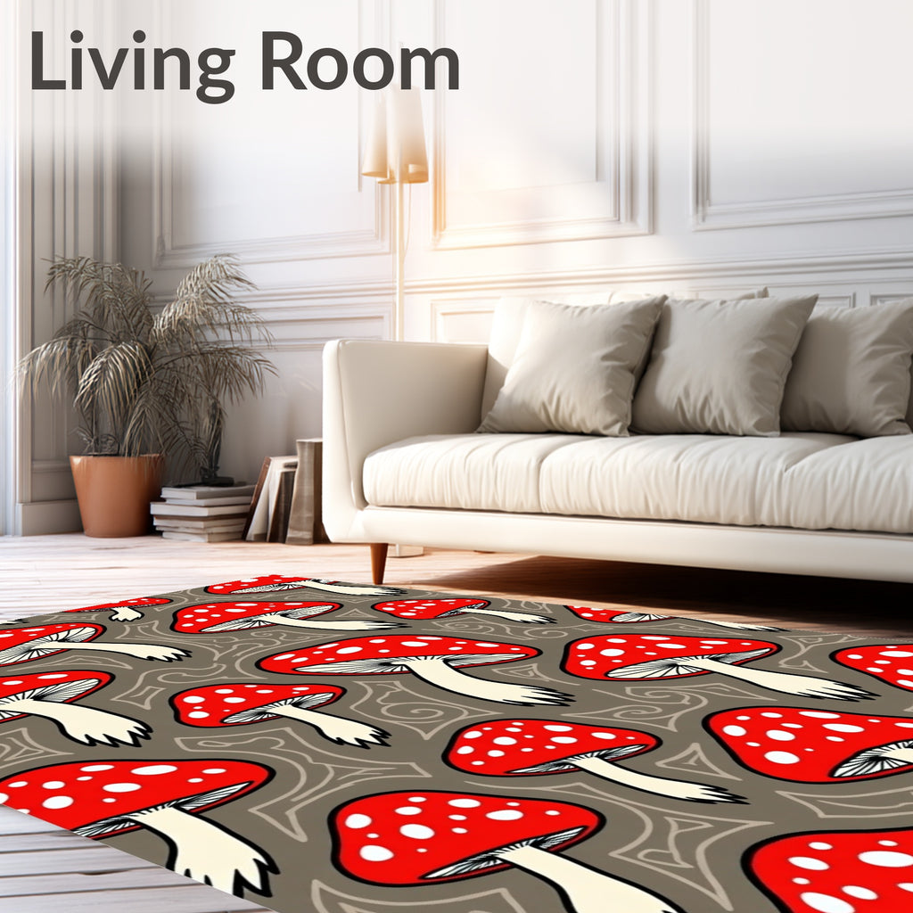 Whimsical Red Mushroom Pattern Rug