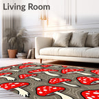 Whimsical Red Mushroom Pattern Rug