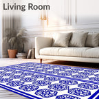 Blue Floral Geometric Pattern Rug