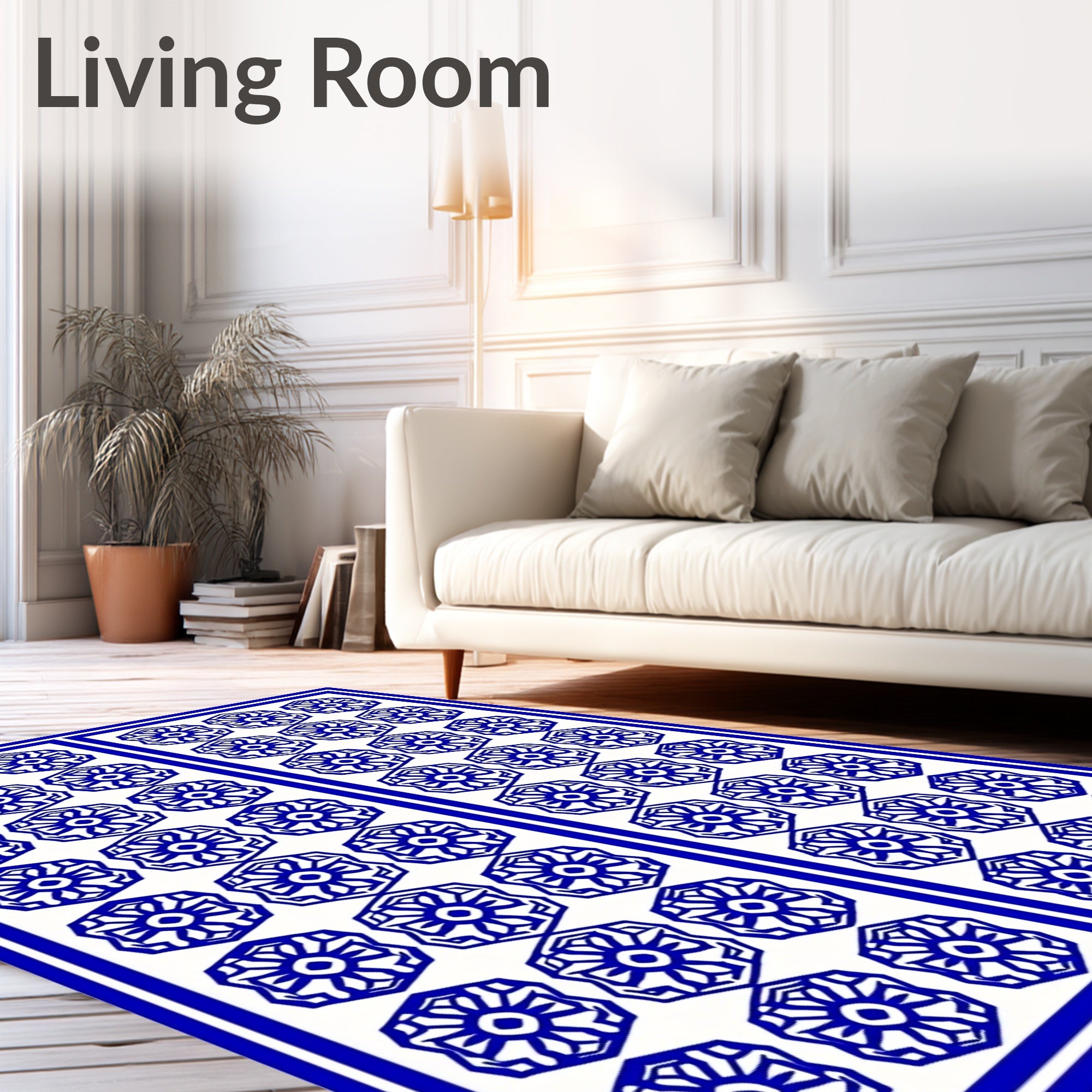 Blue Floral Geometric Pattern Rug
