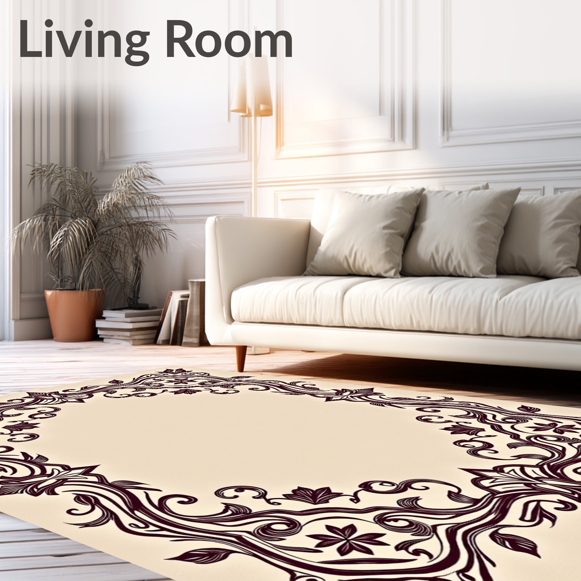 Elegant Floral Swirl Ornament Design Rug