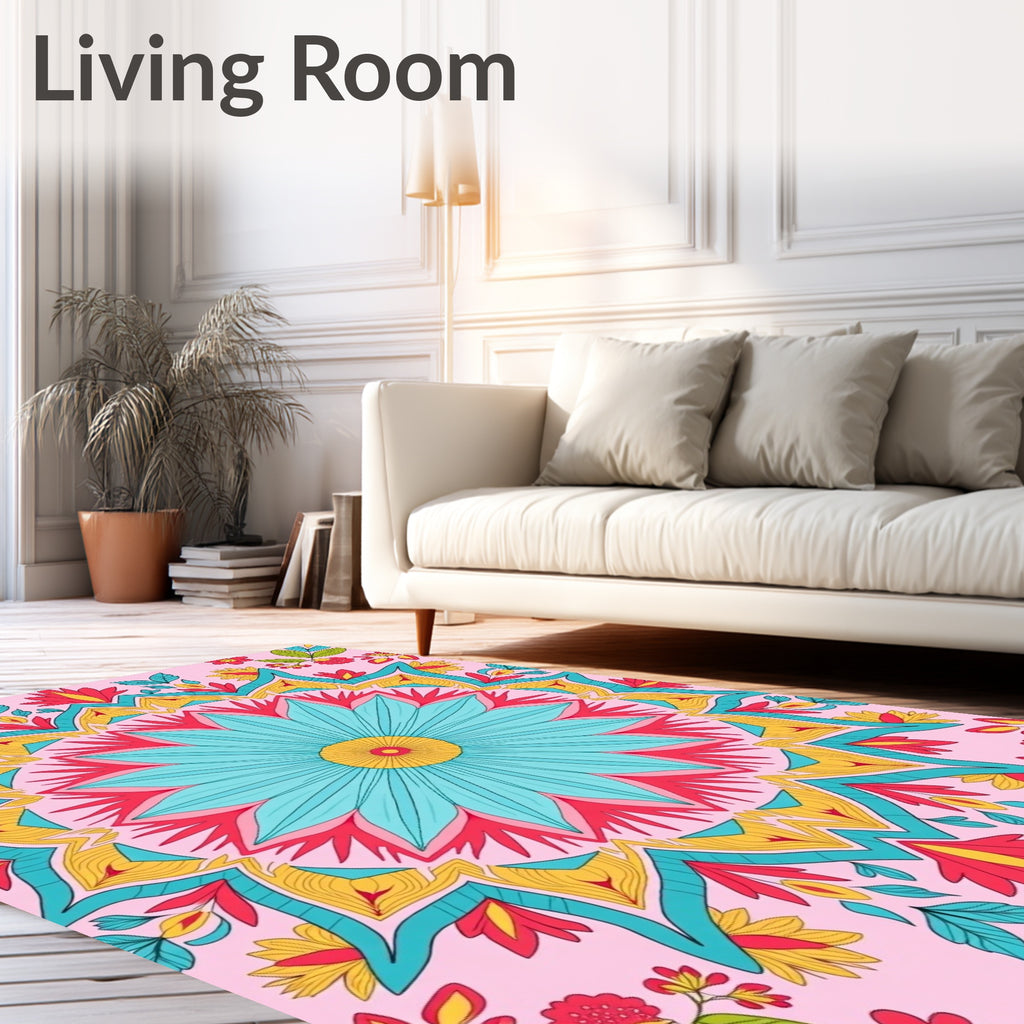 Vibrant Floral Mandala Pattern Rug