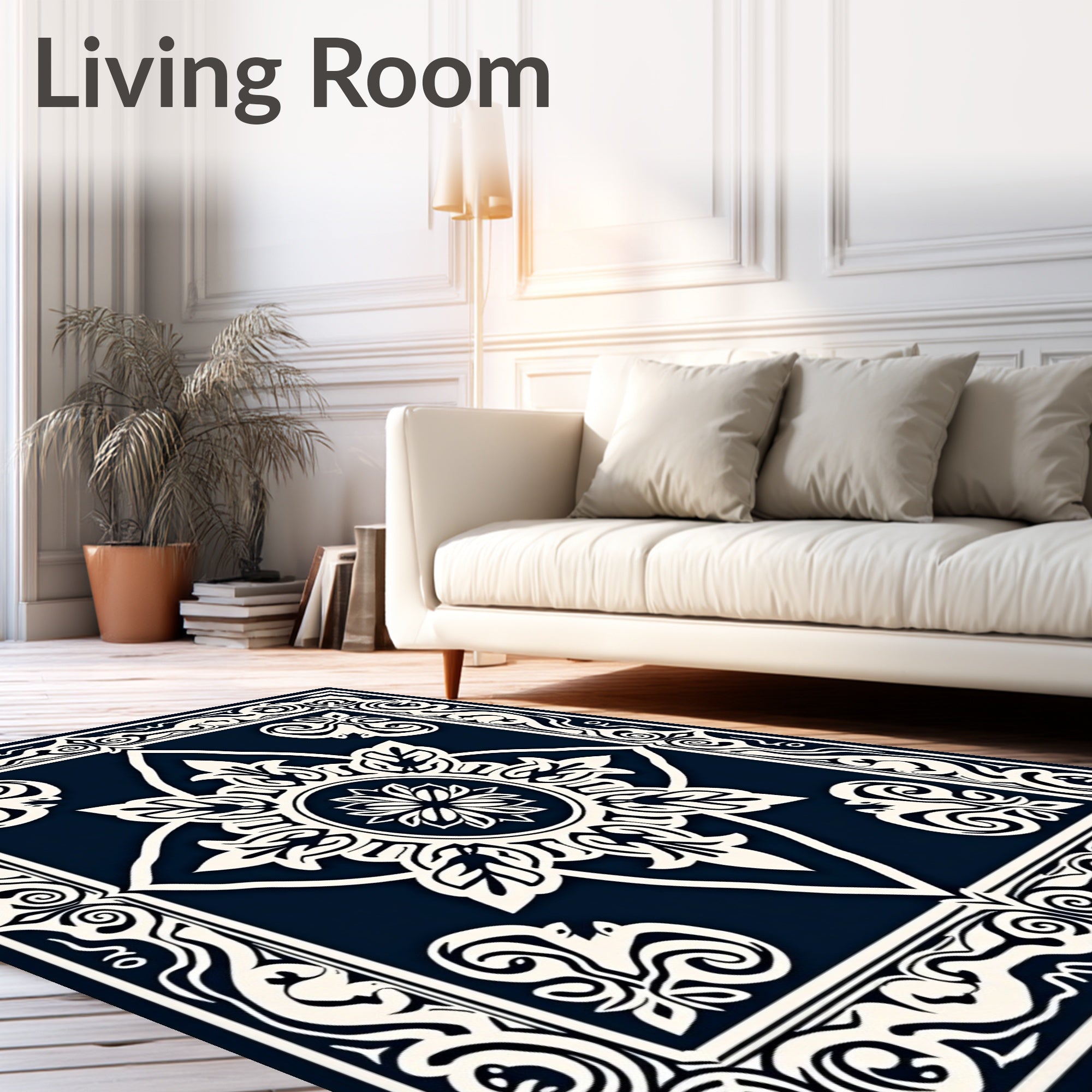 Ornate Floral Medallion Border Rug