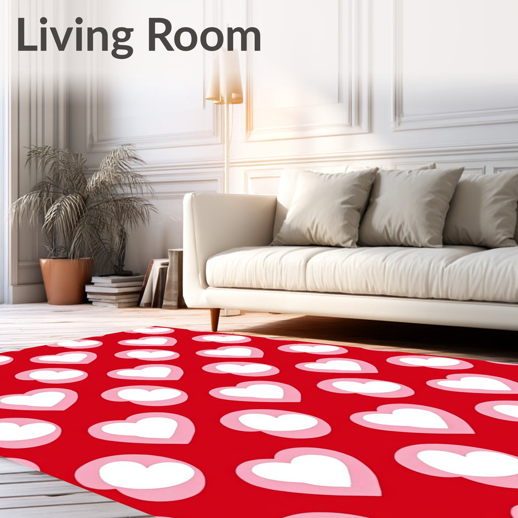 Red White Pink Heart Pattern Rug