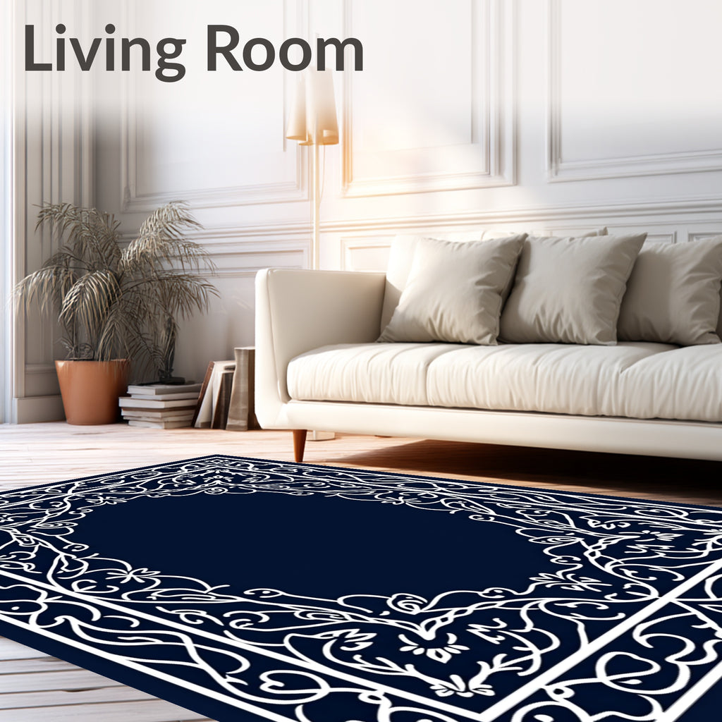 Elegant Floral White Border Design Rug