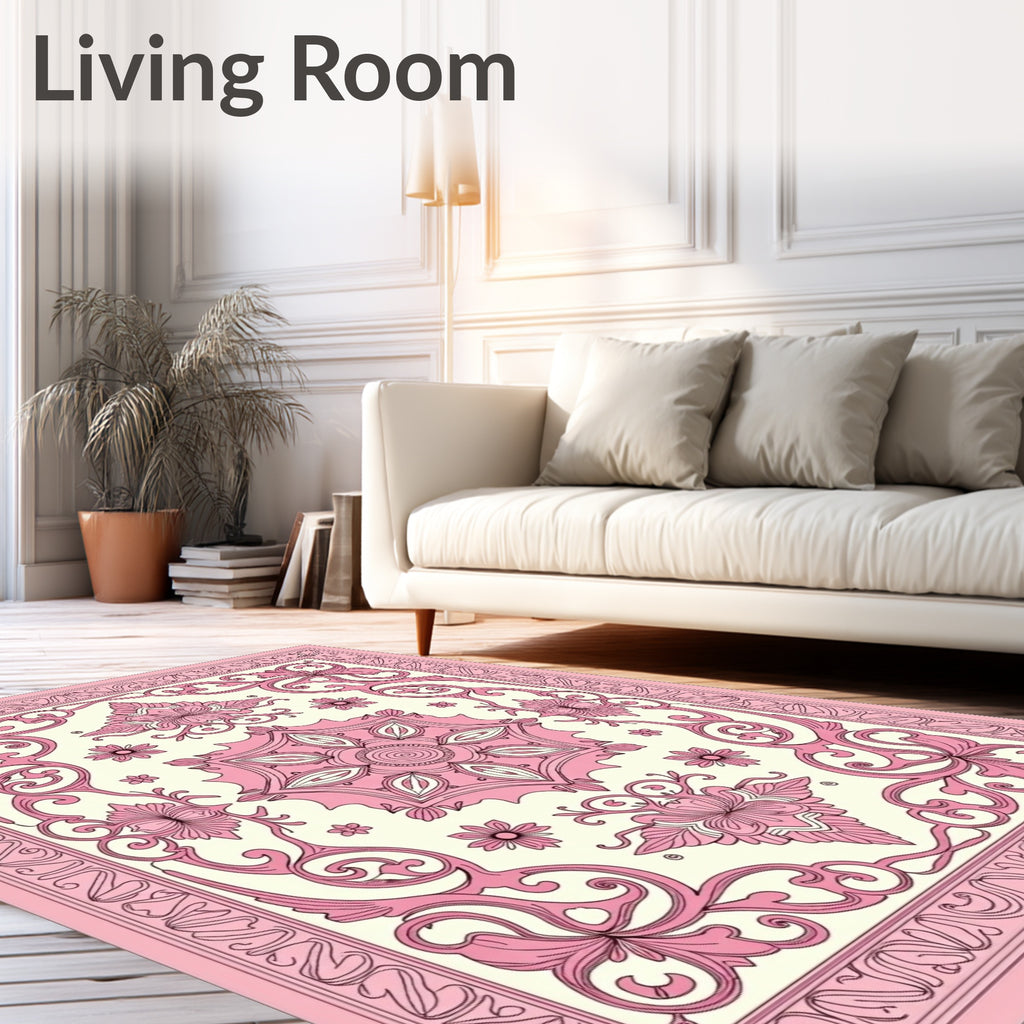 Pink Floral Symmetry Pattern Rug