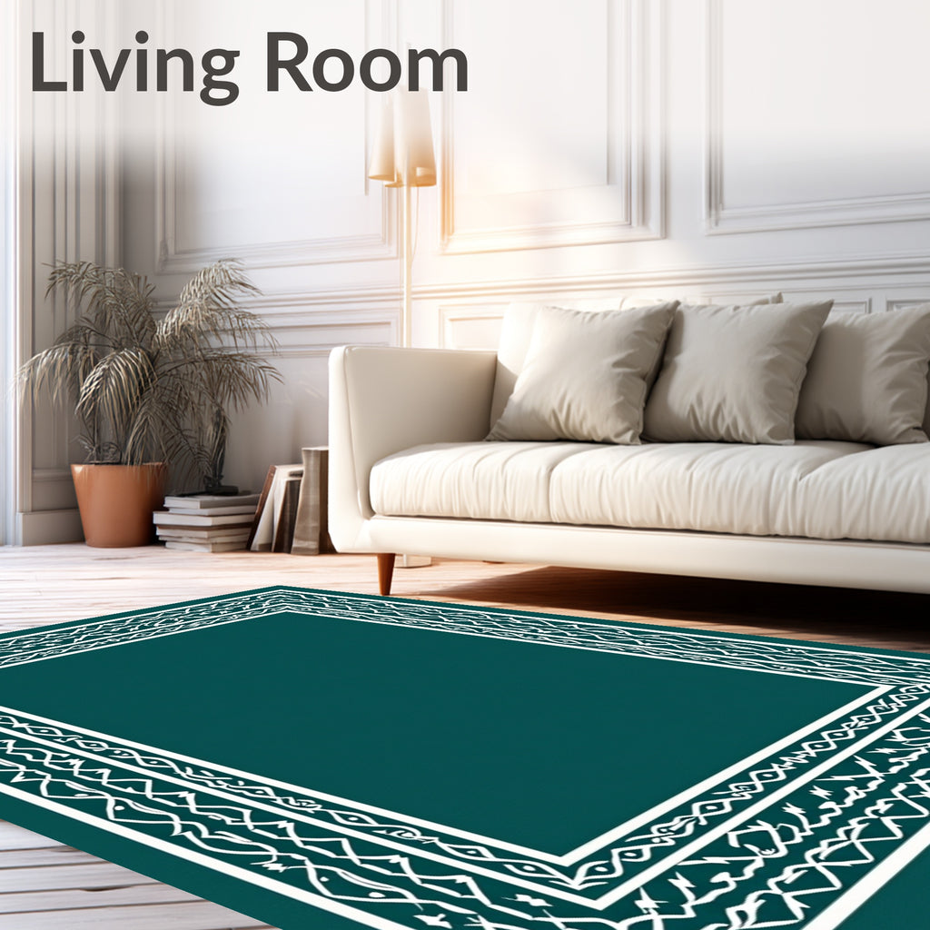 Intricate White Border Geometric Design Rug
