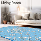 Sky Blue Ornate Floral Starburst Rug