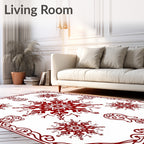 Red Snowflake Scrollwork Pattern Rug