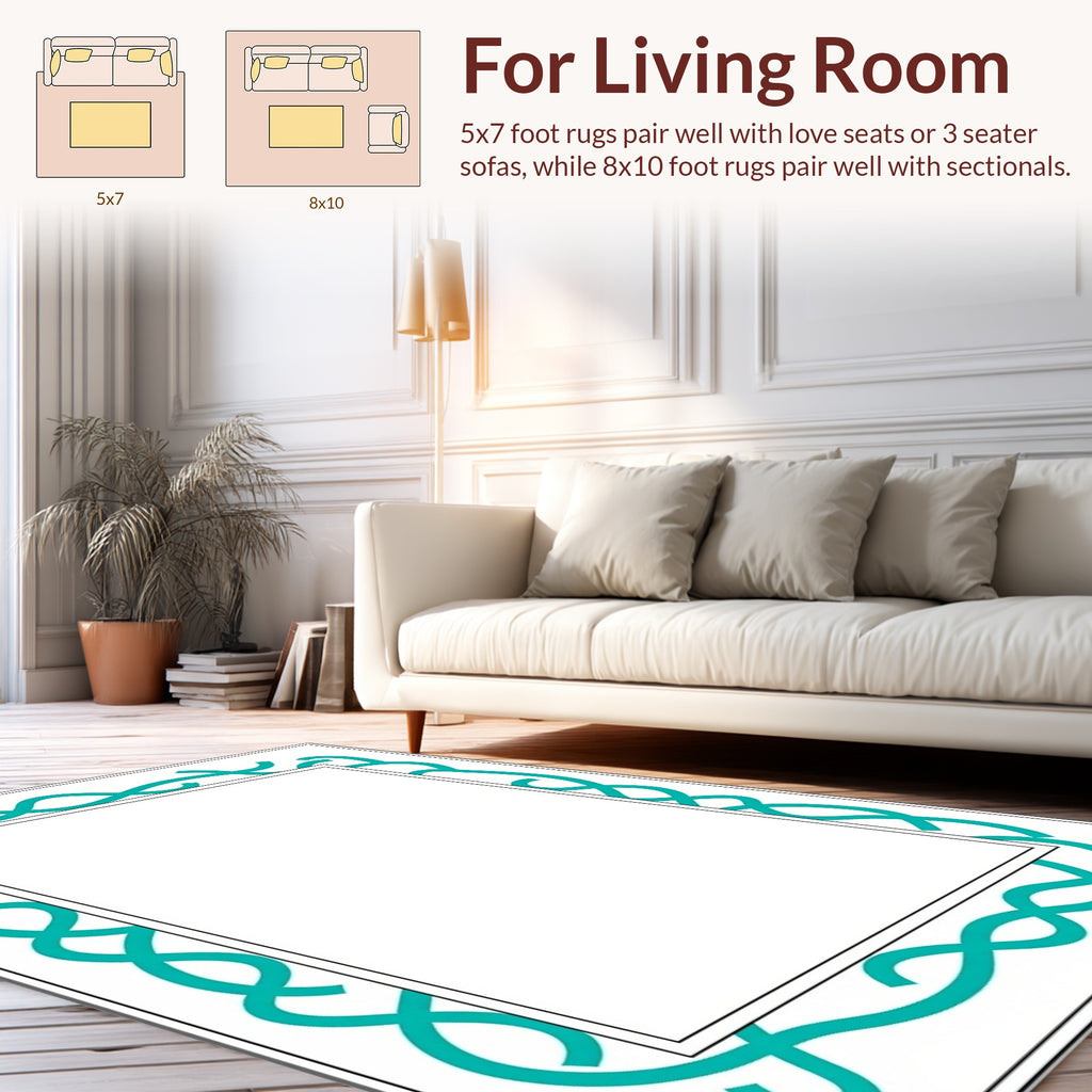 Modern Teal Wave Border Rug