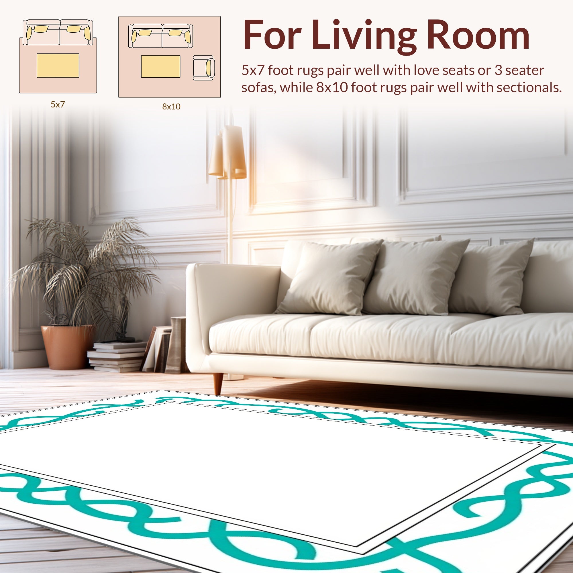 Modern Teal Wave Border Rug