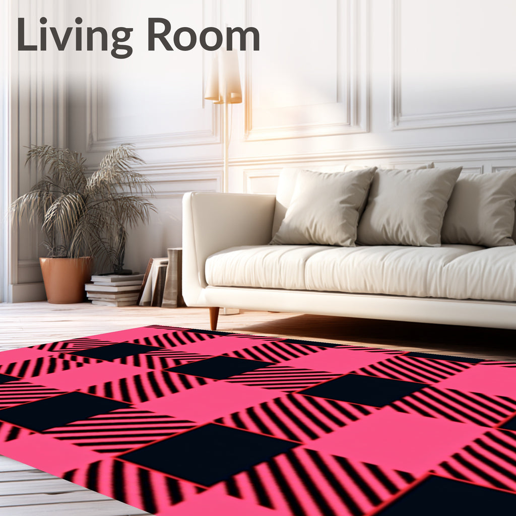 Pink Black Buffalo Check Pattern Rug