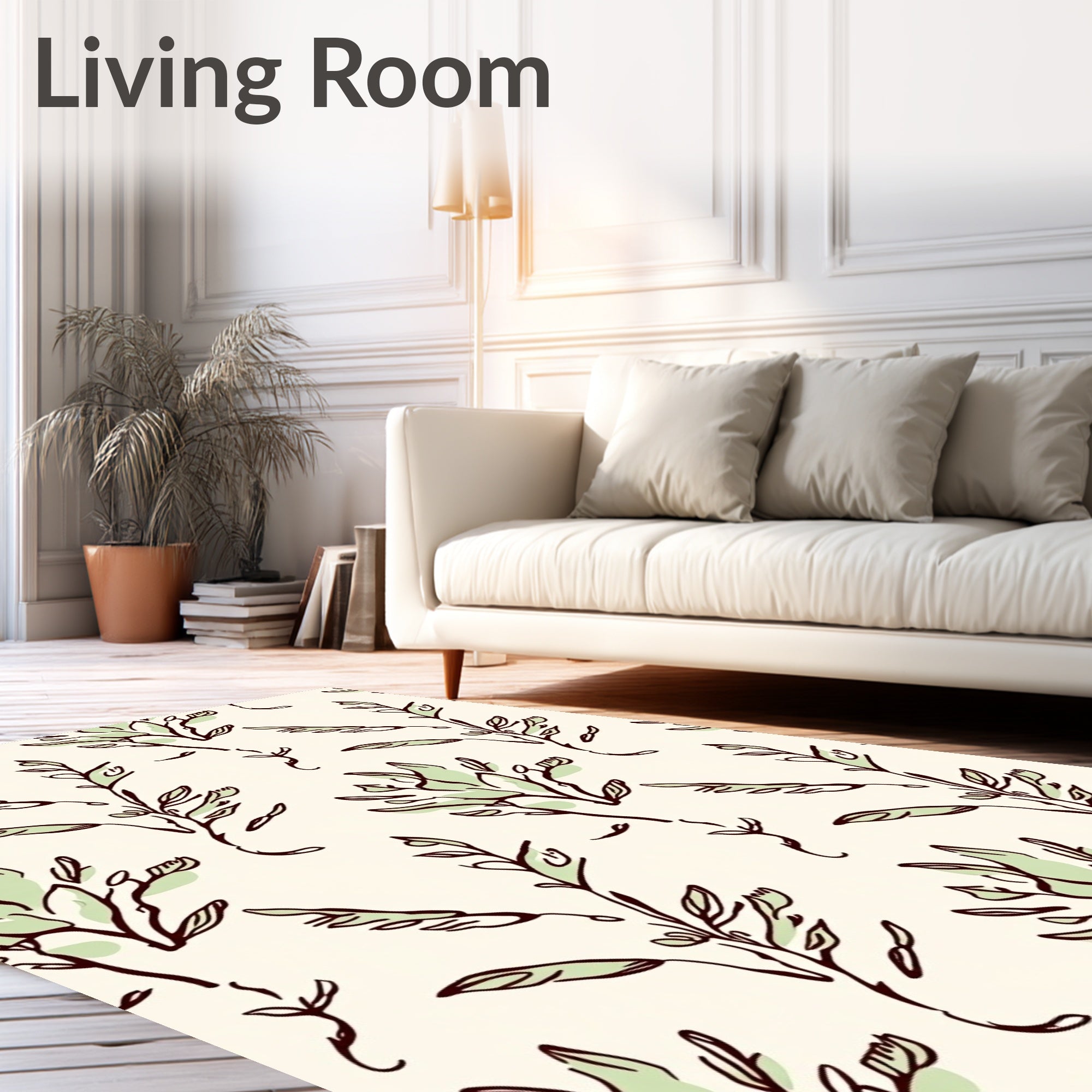 Abstract Leafy Sketch Pattern Rug
