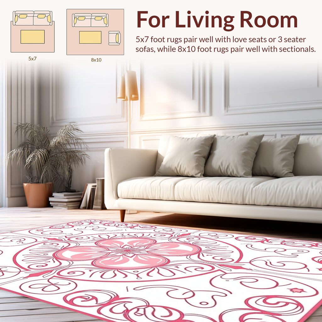 Ornate Floral Symmetry Pink Pattern Rug