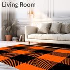 Bold Black Orange Plaid Design Rug