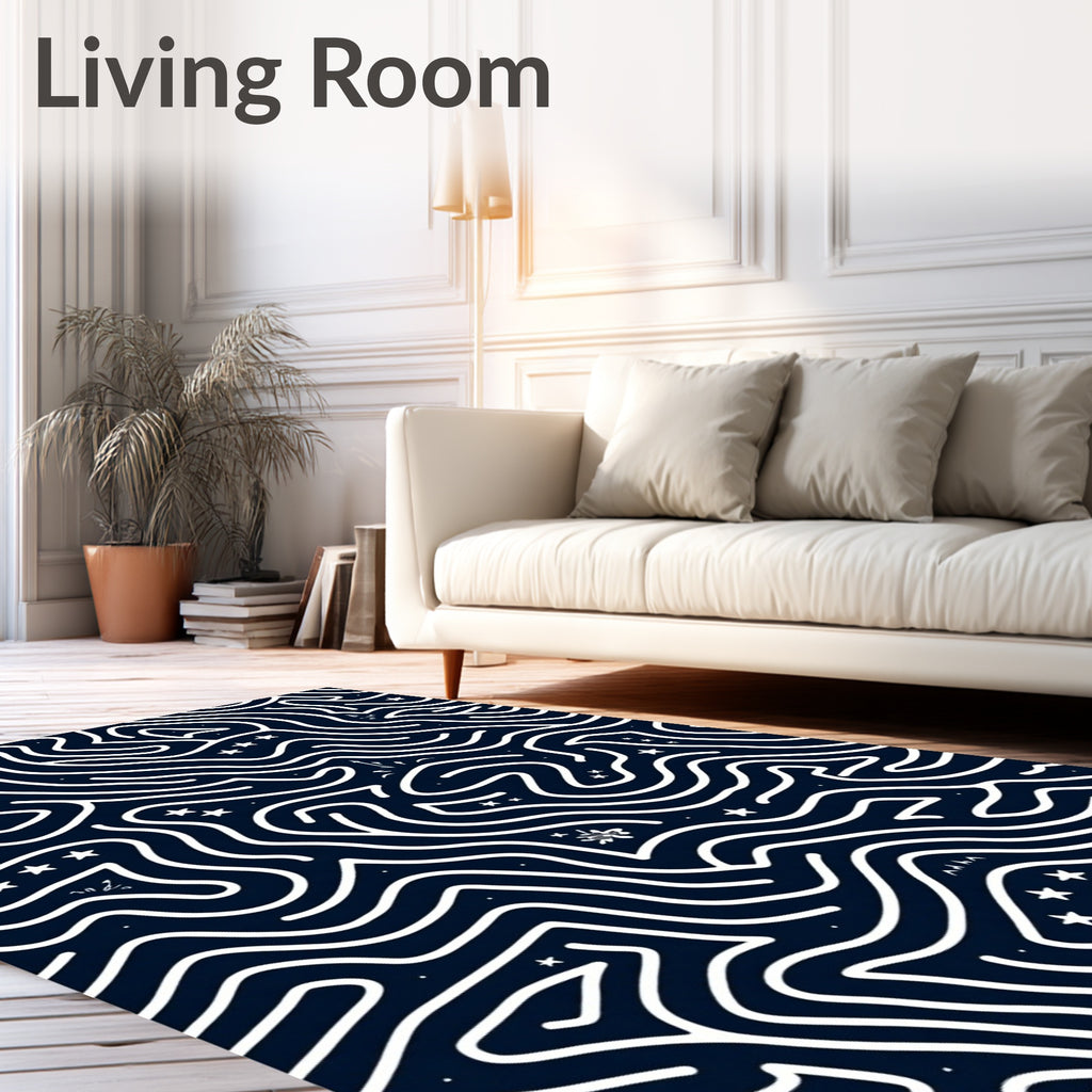 Winding Lines Star-Studded Navy Rug