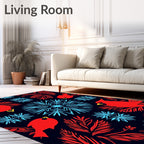 Red Birds and Blue Snowflakes Pattern Rug