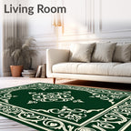 Elegant Green Ivory Floral Scroll Rug