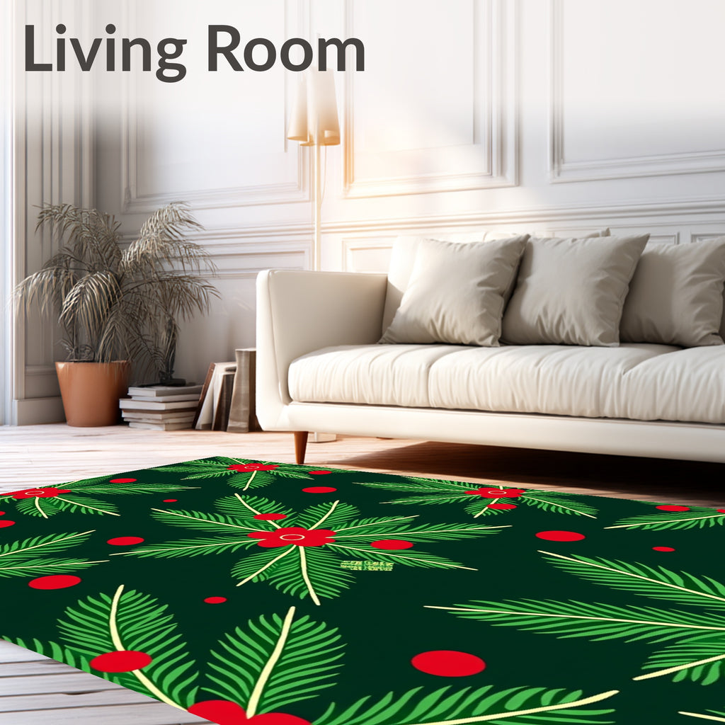 Festive Green Red Floral Berry Clusters Rug