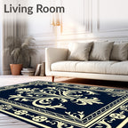 Elegant Ivory Fleur-de-lis Pattern Rug