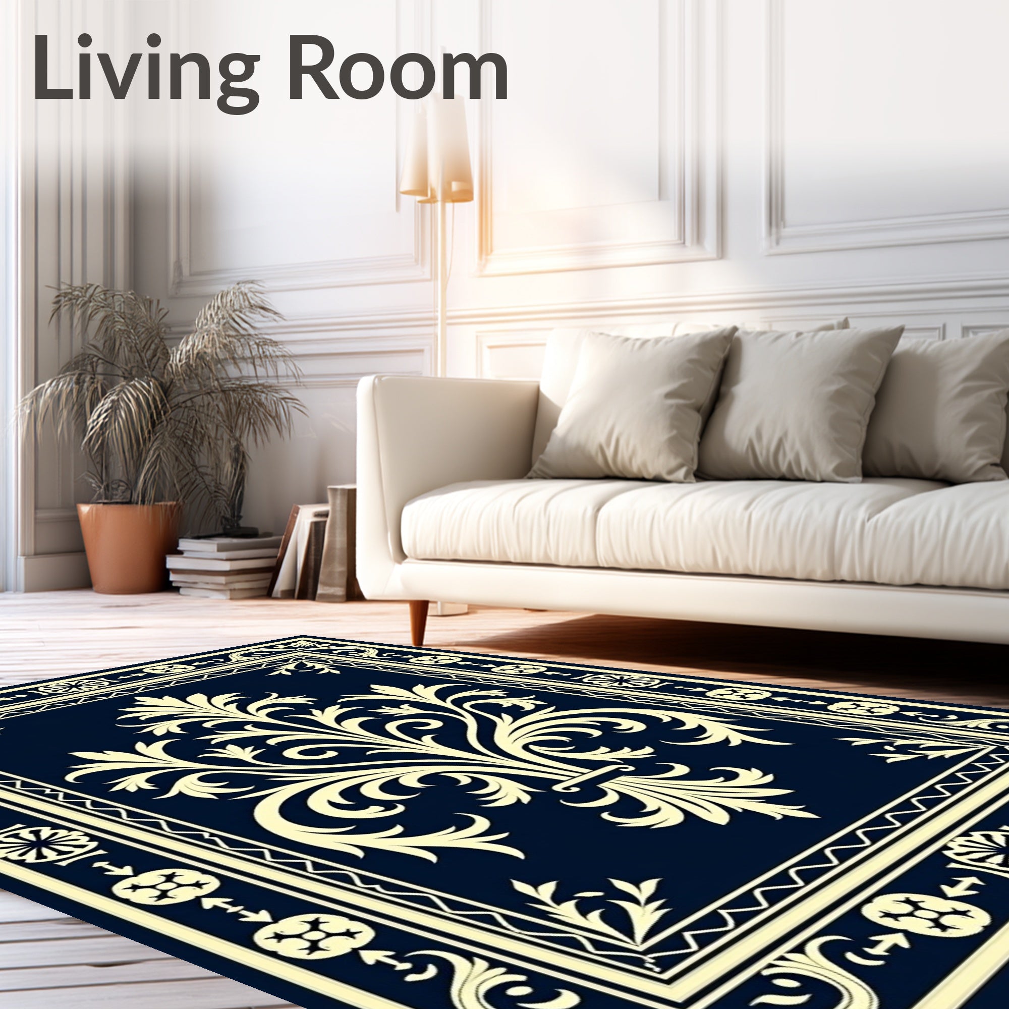 Elegant Ivory Fleur-de-lis Pattern Rug