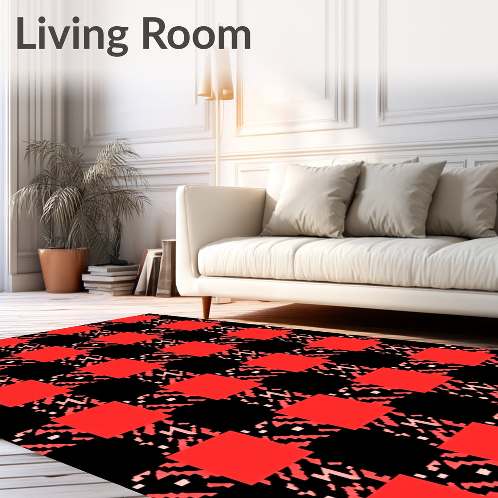 Red Black Houndstooth Checkered Pattern Rug