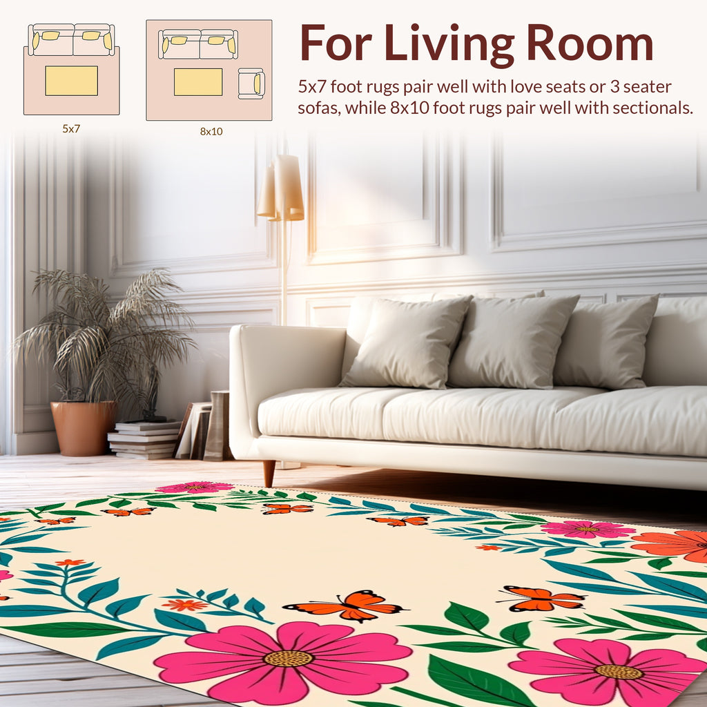 Vibrant Floral Butterfly Pattern Design Rug
