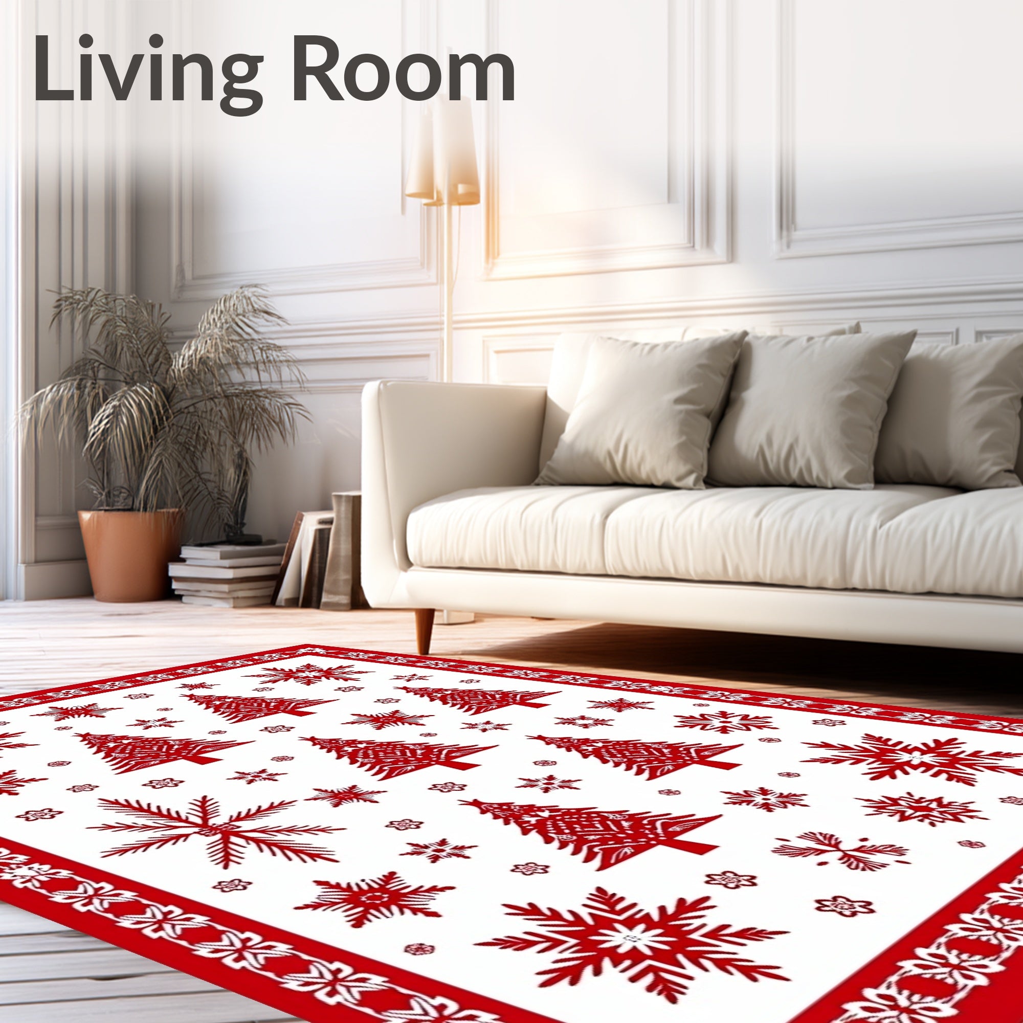 Red Snowflake and 3 Trees Pattern Rug