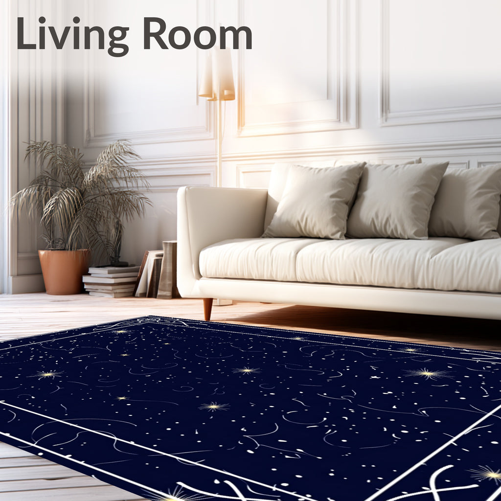 Midnight Celestial Starburst Pattern Rug