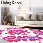 Pink Blue Floral Medallion Pattern Rug